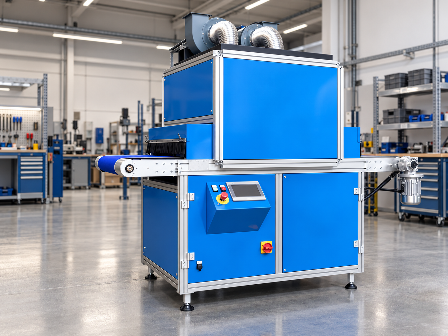 Sistema UV industriale Electro Tecnology con nastro trasportatore e aspirazione