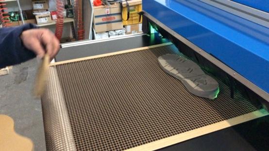 Sole on the Rotary UV4 Compact conveyor during a trial with the customer
